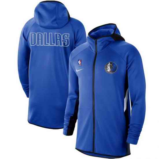 Men Nike Dallas Mavericks Blue Authentic Showtime Therma Flex Performance Full Zip Hoodie